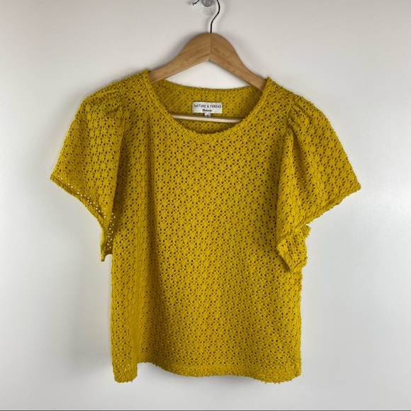 MADEWELL Mustard Texture and Thread Butterly Sleeve Top - Picture 3 of 7